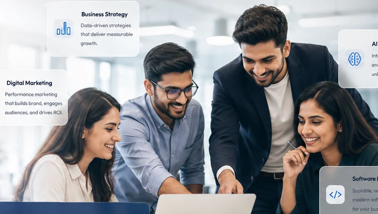 A collaborative business team working together
