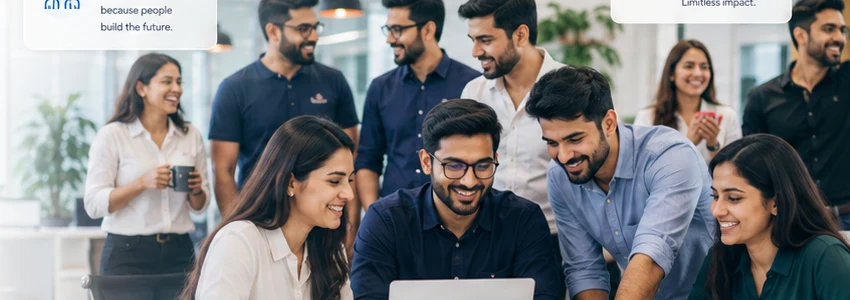 A multidisciplinary team collaborating in a modern workplace